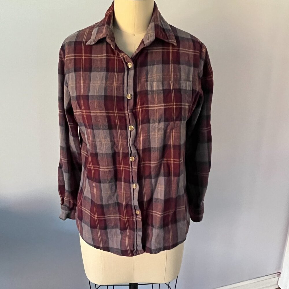 Brandy Melville Maroon Plaid Flannel Button-up Shirt Cozy Grunge Cabincore OS